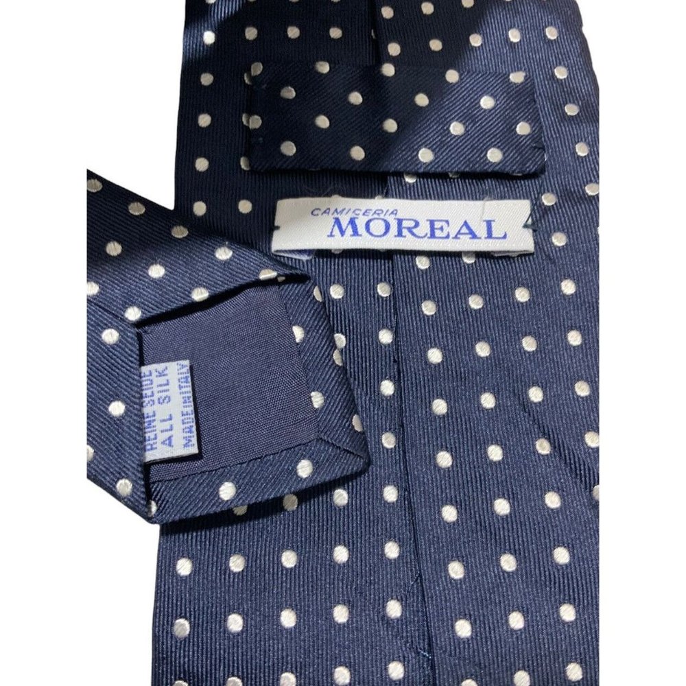 MOREAL CAMICERIA Blue Polka Dot Silk Tie ITALY 58"/ 3.5" EC - Picture 3 of 3